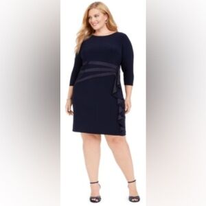 Jessica Howard Size 22W Navy Blue Cocktail Dress With 3/4 Sleeves Side Ruched